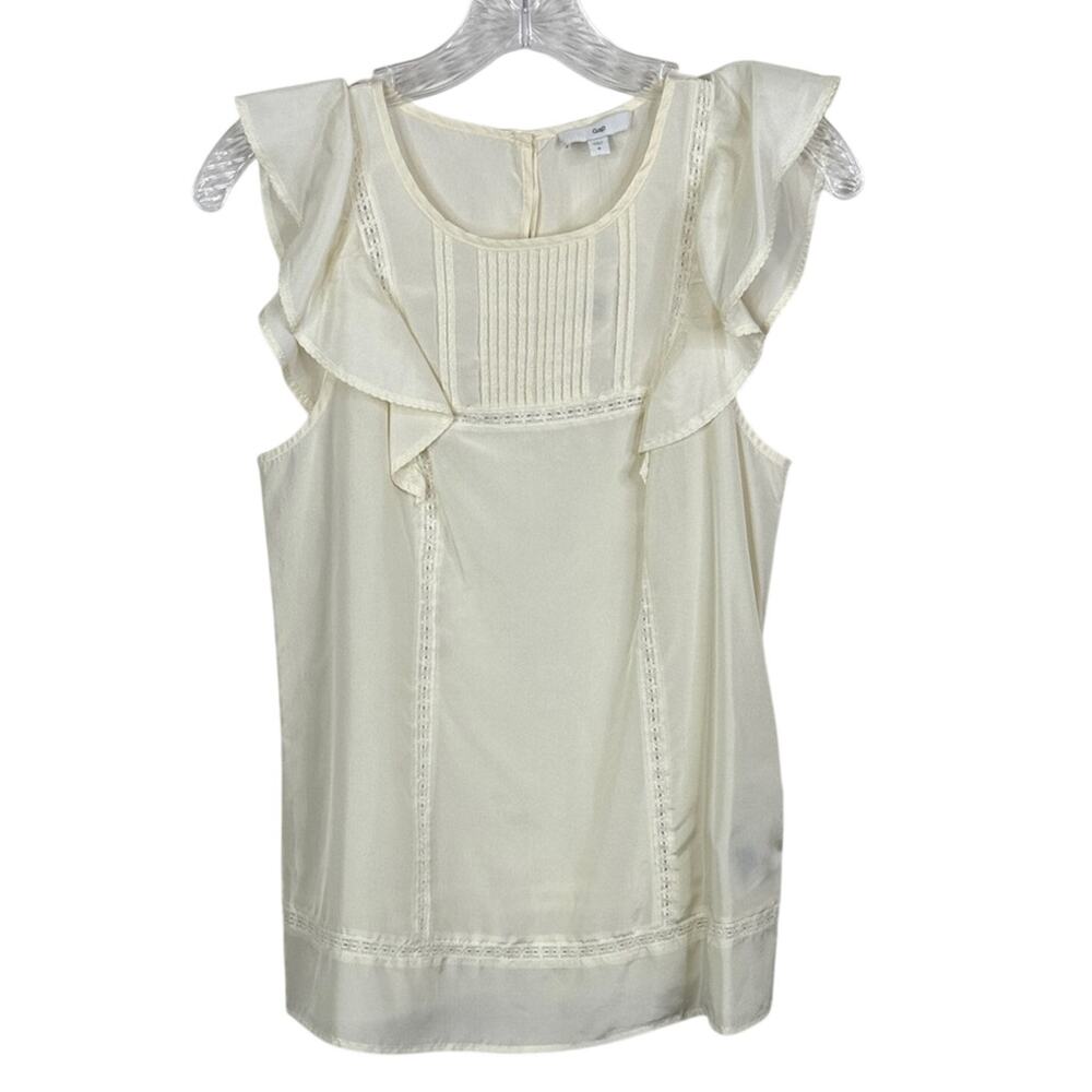 GAP Women’s Small 100% Silk Cream Ruffle Tank Blouse Sleeveless Shell S New - Picture 1 of 7